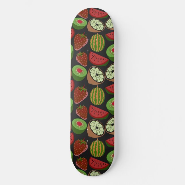 Tropiska frukter, sömlösa, mönster färgade mini skateboard bräda 18,5 cm (Framsida)