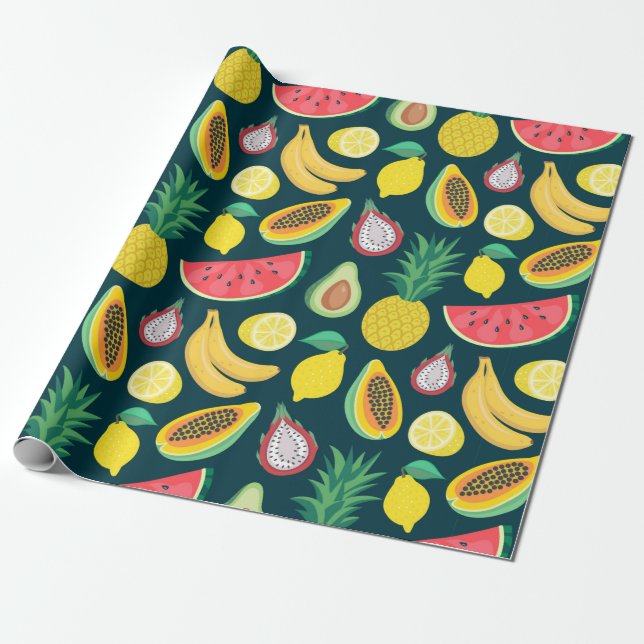 tropiska frukter, sömlösa mönster presentpapper (Utrullad)