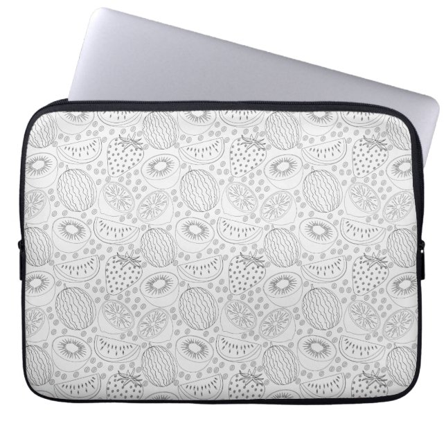 Tropiska frukter, sömlösa, svarta och vita mönster laptop fodral (Framsidan)
