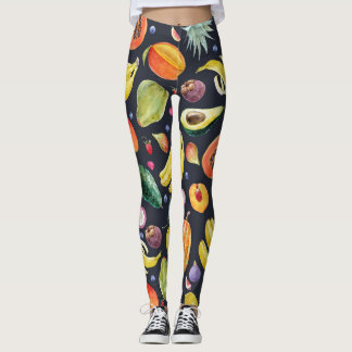 Tropiska frukter: Vattenfärgsmultifrukt Mönster. Leggings