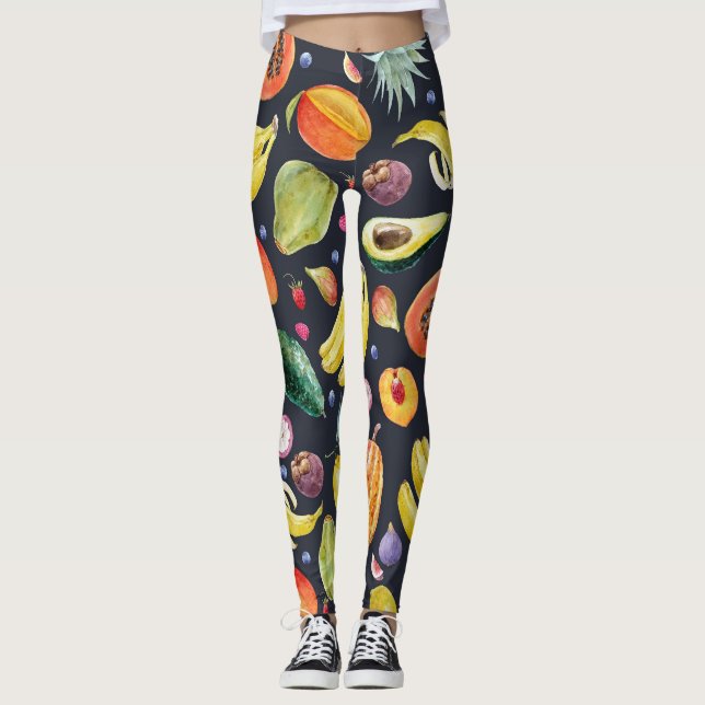 Tropiska frukter: Vattenfärgsmultifrukt Mönster. Leggings (Framsida)
