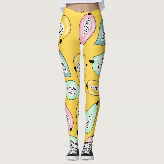 Tropiska frukter: Vibrant Print Mönster Leggings (Framsida)