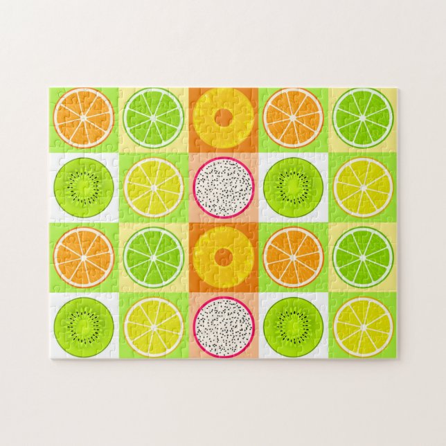 Tropiska fruktskivor, citrus, kiwi & pitahaya pussel (Horisontell)