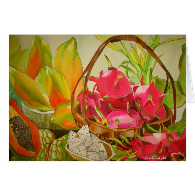 Tropiska fruktvattenfärger, fortfarande livlig kon hälsningskort (Framsidan Horizontal)