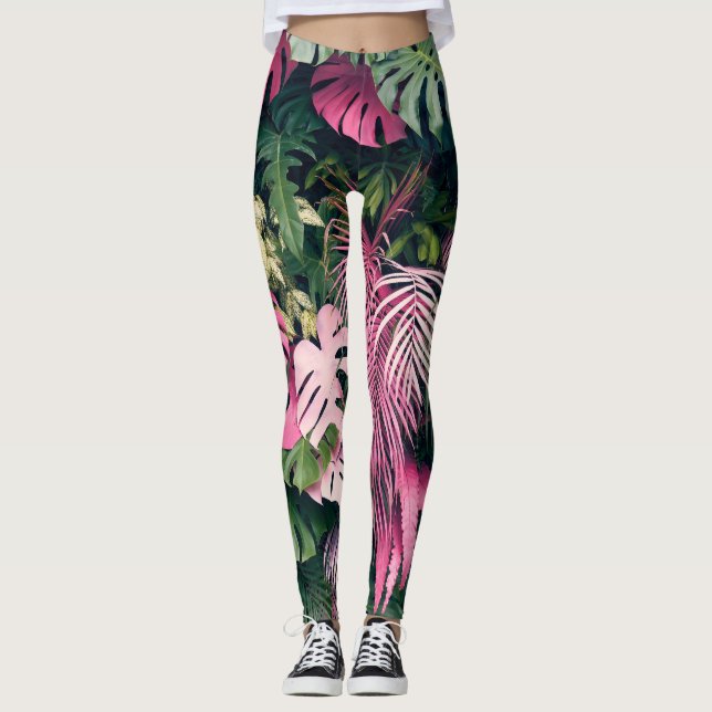 Tropiska Fullt Background Träd Leggings (Framsida)