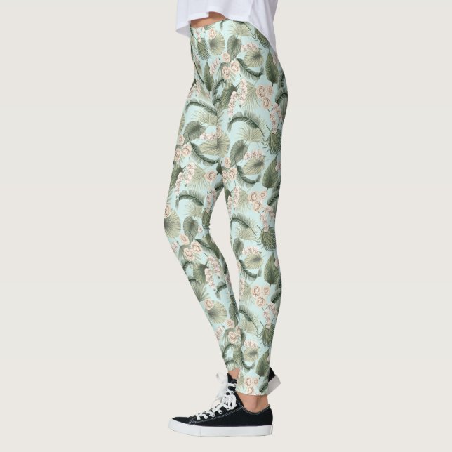 Tropiska Garden-Blommigten Orchid & Handflatan Mön Leggings (Vänster)