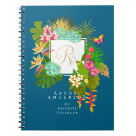 Tropiska Garden Monogram Ocean Blue Anteckningsbok