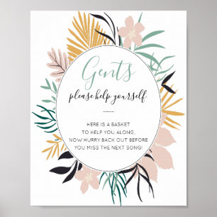 Tropiska Gents Bathroom Basket Bröllop-tecken Poster