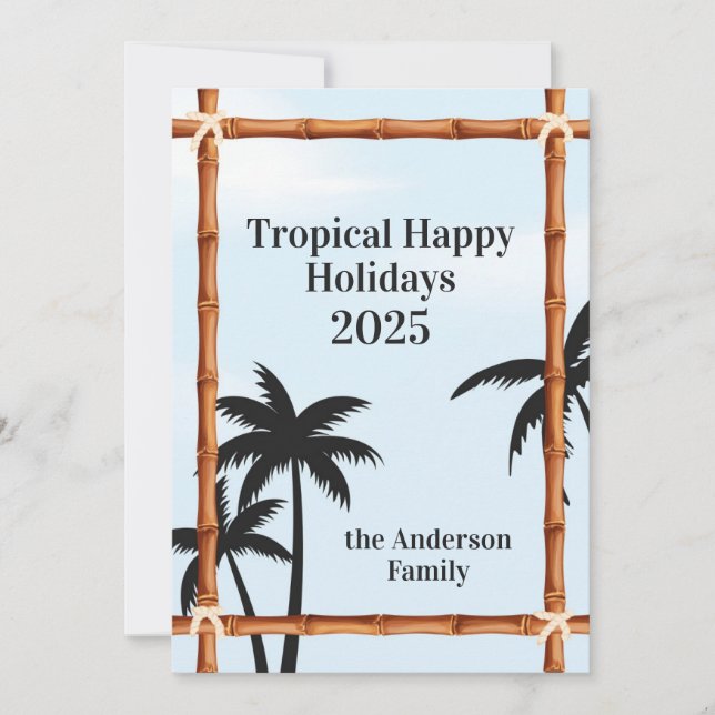 Tropiska Glad Semester, Bambu Ramar och Palmer Julkort (Framsida)
