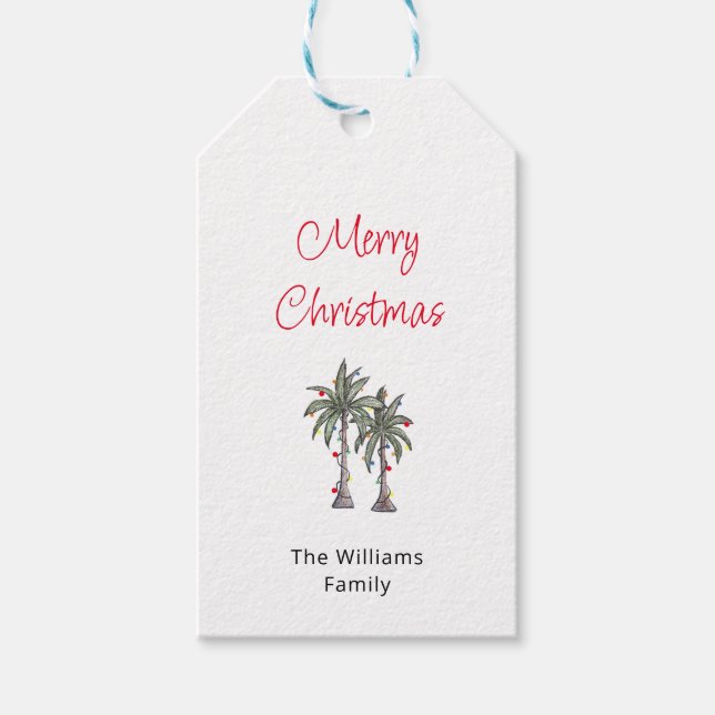 Tropiska God jul Handflatan Träd Presentetikett (Framsidan)