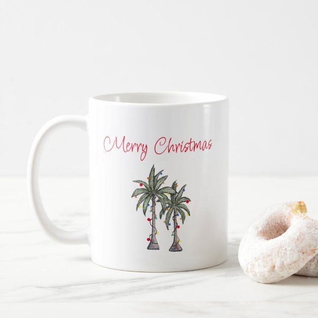 Tropiska God jul Handflatan Träd-stranden Kaffemugg (Med munk)