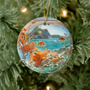 Tropiska Goldfish Ocean Coral Julgransprydnad Keramik