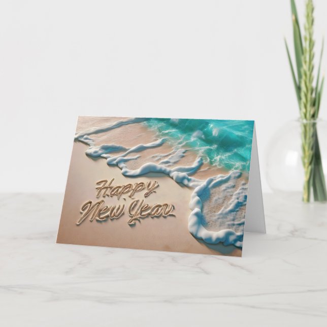 Tropiska gott nytt år-stranden helgkort (Framsida)