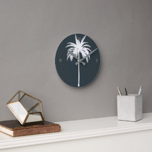 Tropiska Grått Elegant-modern Handflatan-Träd i Rund Klocka