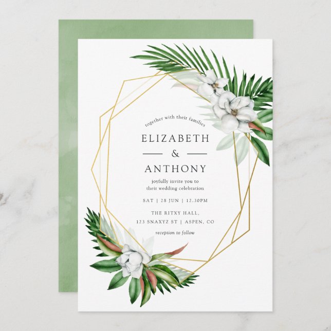 Tropiska grekiska vattenfärgen Geometric Bröllop Inbjudningar (Fram/baksida)