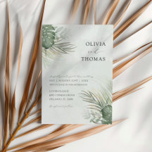 Tropiska Gröna Akvarell Palmblad Bröllop