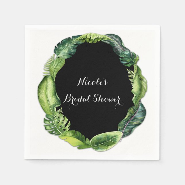 Tropiska gröna blad Elegant chic sommarbröllop Pappersservett (Framsidan)