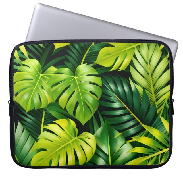 Tropiska Gröna Blad  Laptop Fodral (Framsidan)