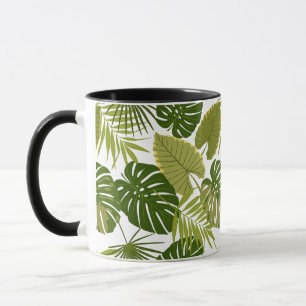Tropiska Gröna Blad Sommar Mönster Illustration Mugg