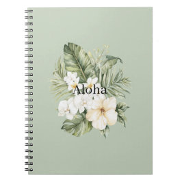 Tropiska Gröna Blad Vita Hibiskus Orkidéer Anteckningsbok