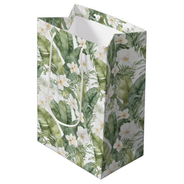 Tropiska Gröna Blad Vita Orkidéer Bröllop (Framsidan Vinklad)