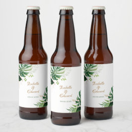 Tropiska gröna & gyllene Monstera blad Ölflaska Etikett