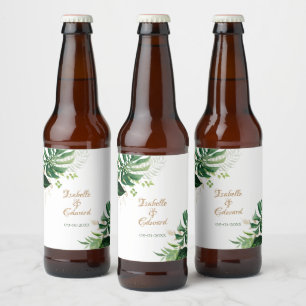 Tropiska gröna & gyllene Monstera blad Ölflaska Etikett