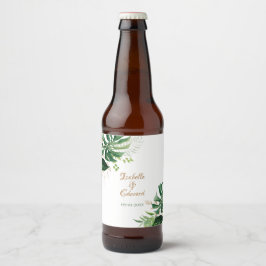 Tropiska gröna & gyllene Monstera blad Ölflaska Etikett