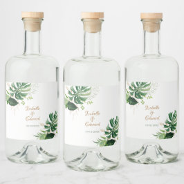 Tropiska gröna & gyllene Monstera blad Spritflaskor Etikett