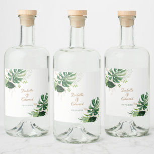 Tropiska gröna & gyllene Monstera blad Spritflaskor Etikett