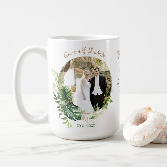 Tropiska Gröna Monstera Blad Foto Bröllopspresent Kaffemugg (Med munk)