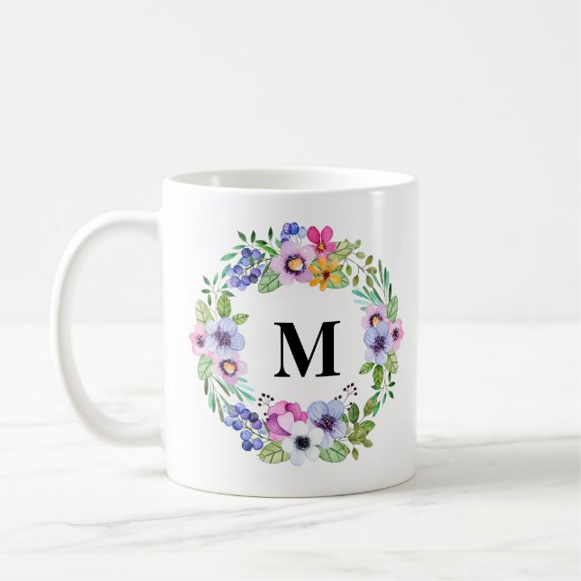 Tropiska gröna och blommor Monogramgåva från utand Kaffemugg (Vänster)