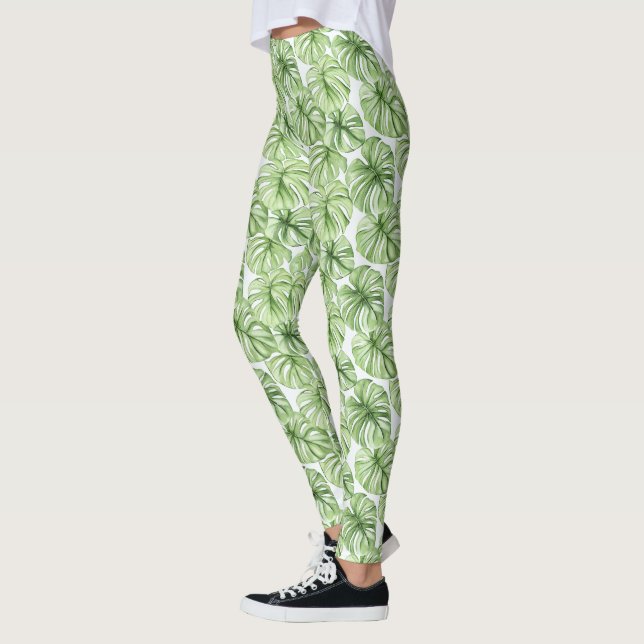 Tropiska gröna palmlövar leggings (Vänster)