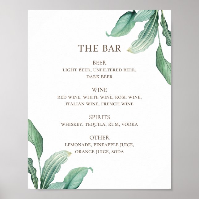 Tropiska grönaktiga spritdrycker av lövträd bröllo poster (Framsidan)