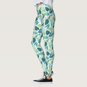 Tropiska Grönten Blad Mönster Leggings