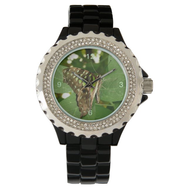 Tropiska Grönten Butterfly Glitter Watch Armbandsur (Framsida)