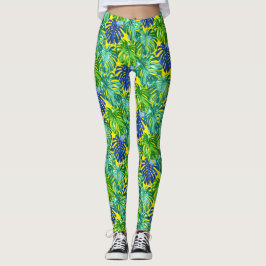 Tropiska Grönten Gult Beach Jungle Lövs Leggings