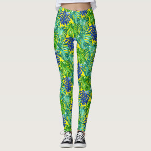 Tropiska Grönten Gult Beach Jungle Lövs Leggings