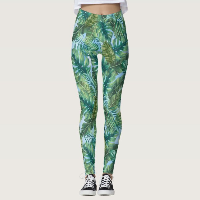 Tropiska grönten löv leggings (Framsida)