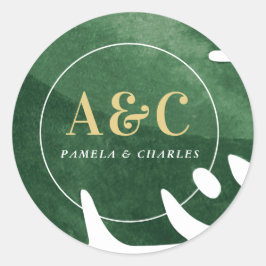 Tropiska grönten löv runt klistermärke