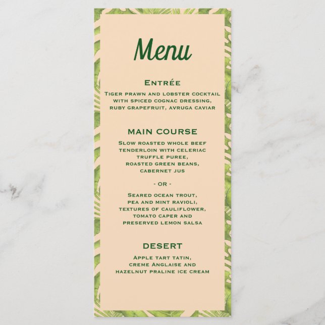Tropiska Grönten och  Bröllop Menu Meny (Framsida)