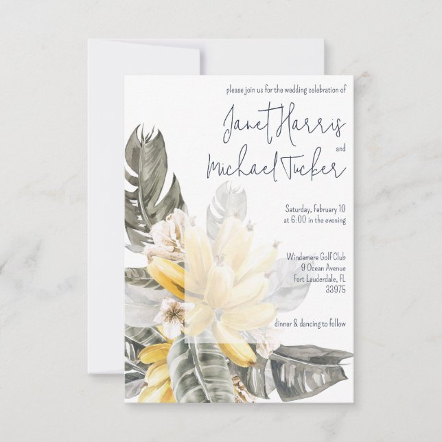 Tropiska Grönten och Gulten Banana Löv Bröllop Inbjudningar (Framsida)