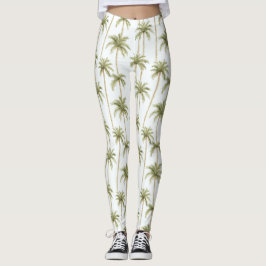 Tropiska Grönten Vita Handflatan Träd Leggings