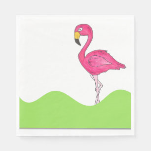 Tropiska Gröntens Rosa Flamingo Bird Print Napkins Pappersservett