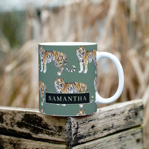 Tropiska Gröntens vattenfärgsfiskare Mönster med N Kaffemugg