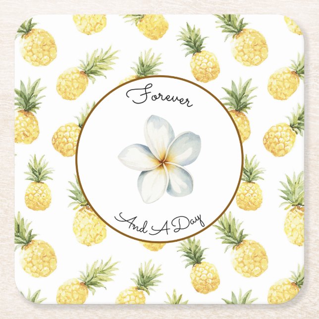Tropiska gula ananas bröllop underlägg papper kvadrat (Framsidan)