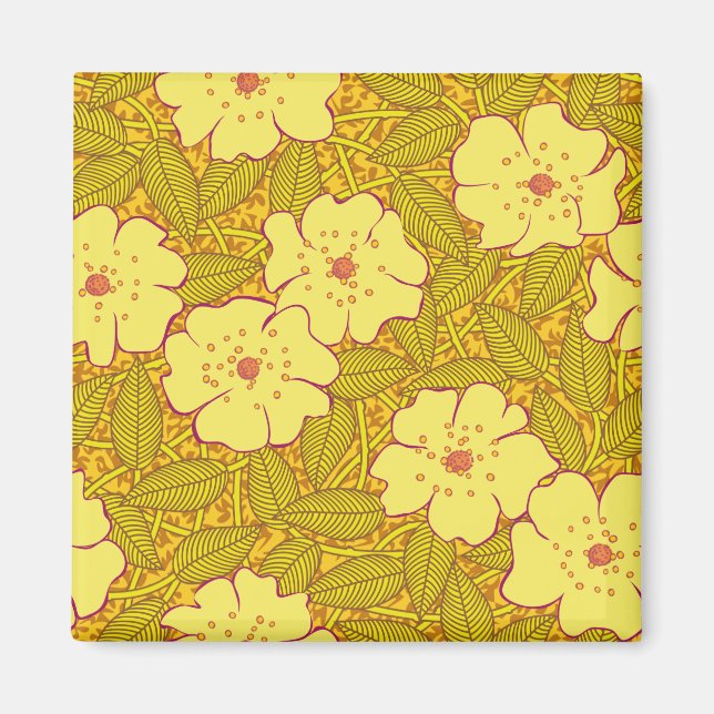 Tropiska gula blommor Mönster Magnet (Framsidan)