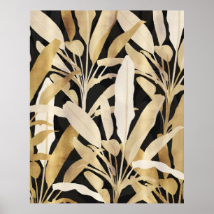 Tropiska Guld Banana Lövs Black Mönster Poster