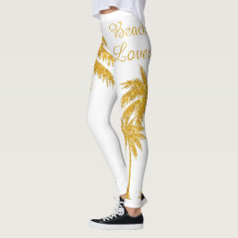 Tropiska Guld-Beach-Älskare vid Handflatan vid Trä Leggings