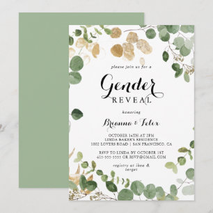 Tropiska Guld Grönt Foliage Gender Reveal Party Inbjudningar